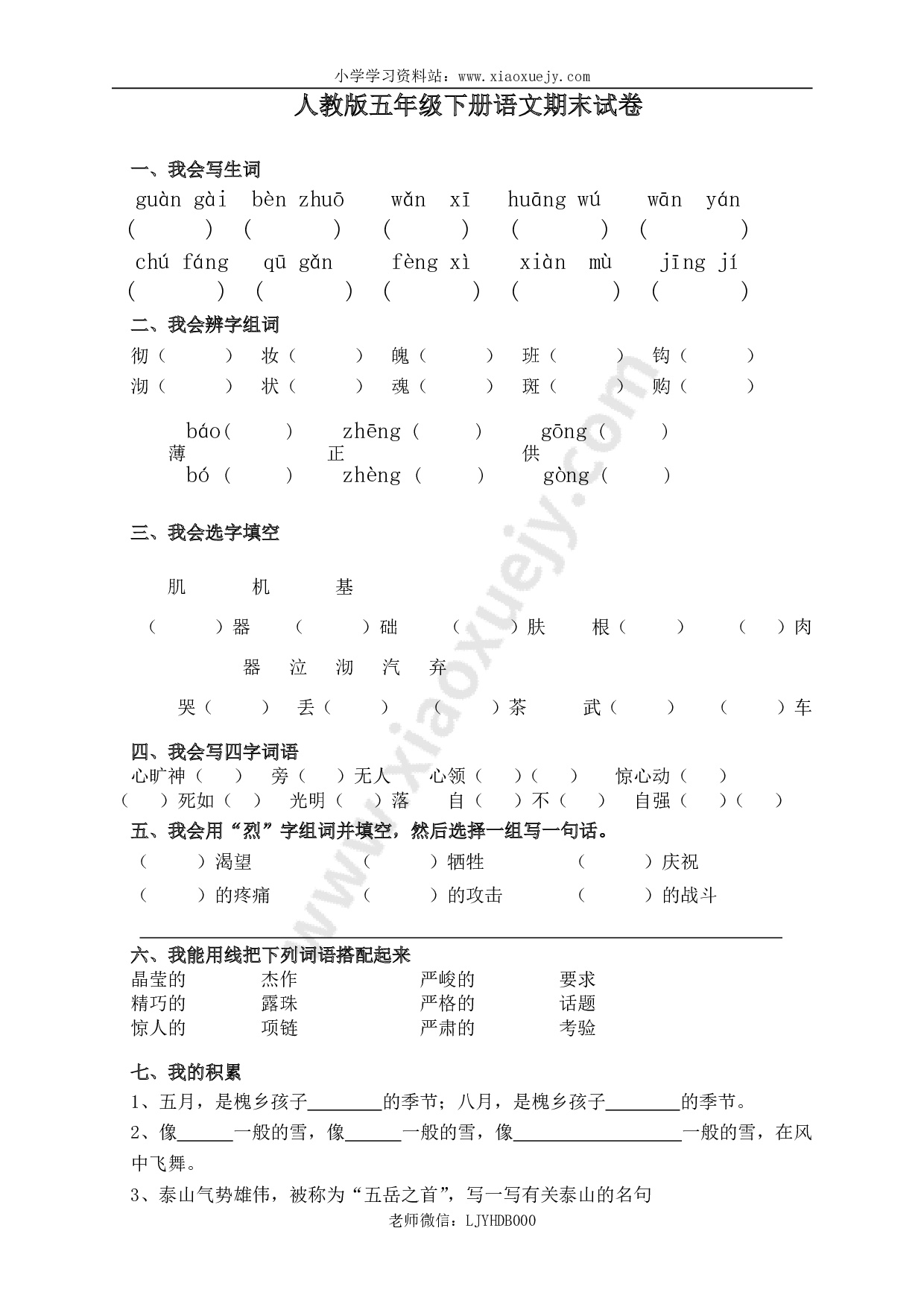 人教版五年级语文下册期末试卷 (13)